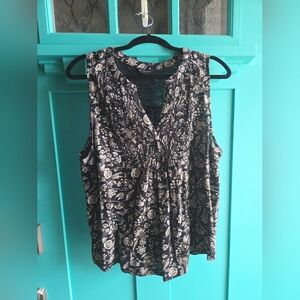 Lucky Brand Black and Cream Floral Blouse